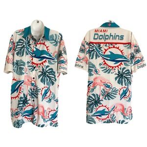 NFL Miami Dolphins Men's Tropical Hawaiian Button Up Shirt 3XL